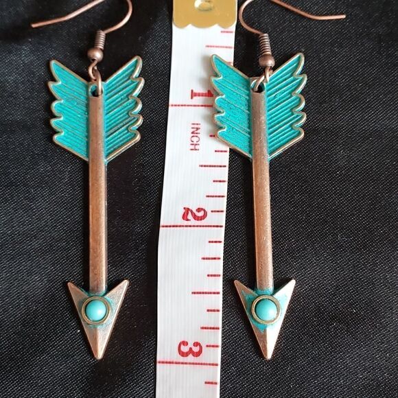 Bronze Turquoise Arrow Dangle Earrings - Picture 5 of 7